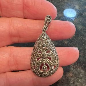Vintage Pendant Marcasite Floral Design 925 Sterling Silver